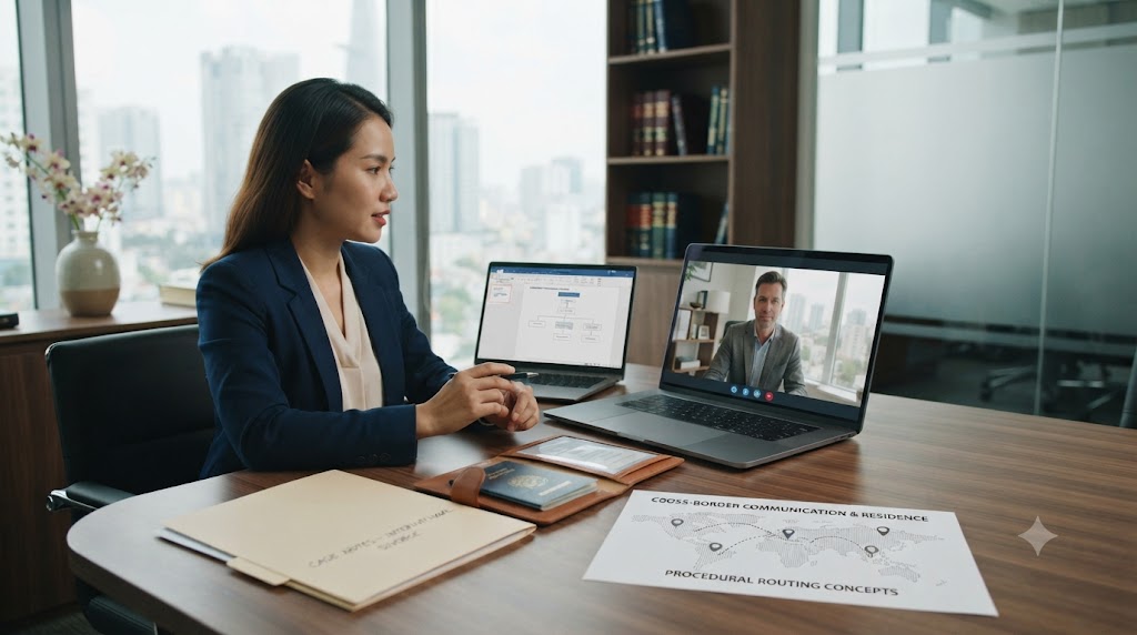 Overseas client discussing cross-border divorce issues with a Vietnam lawyer