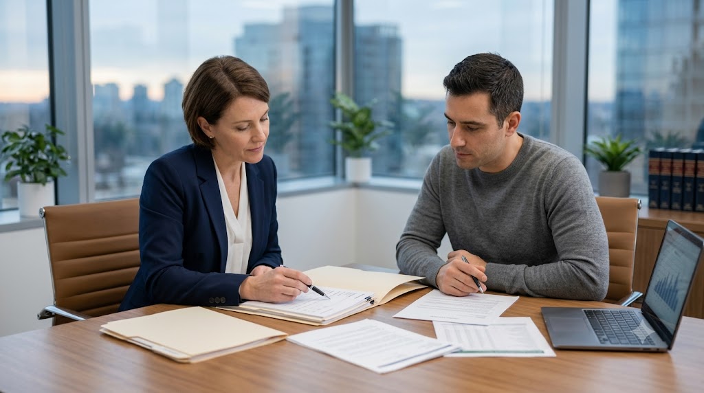Calm legal consultation about divorce and financial records
